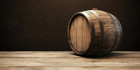Wooden barrel placed on a large area of white space showcasing the natural wood texture, a design material with high-definition clarity, perfect composition, and amazing details captured with master 
