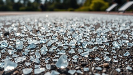 Shattered Glass on Ground - Outdoor Scene - High Definition