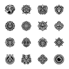 Set of Glyph Style Russian Traditional Tattoos 

