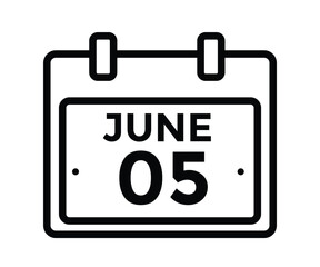 June 5 daily calendar icon - White Background
