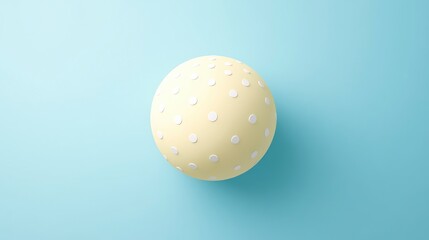 A playful vector illustration of a round ball, perfectly centered on a pastel blue background. The ball is pastel yellow with evenly distributed white polka dots.