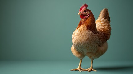 A Stunning Portrait of a Light Brown Hen Against a Teal Background:  A Study in Poultry Elegance
