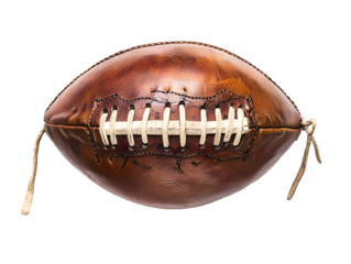 Vintage Leather Football or Rugby Ball Close Up View on White Background