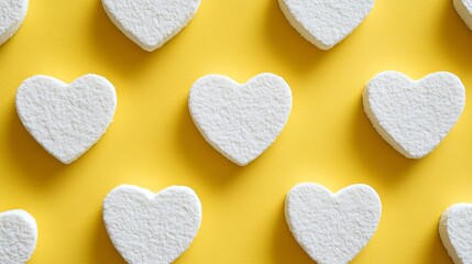 Obraz premium White Heart Shapes on a Butter Yellow Background, Valentine s Day Concept, Romantic Pattern