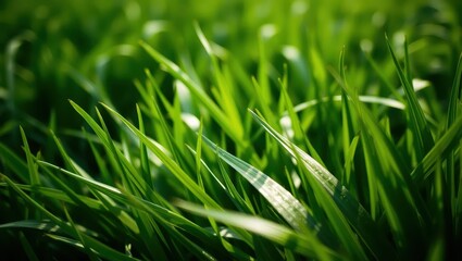 Fototapeta premium Lush Green Grass Blades Close Up - Nature Background