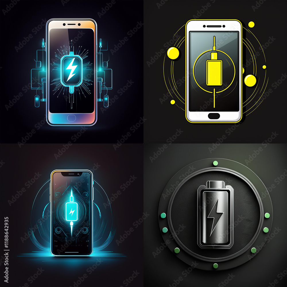 Poster a set of four illustrations showcases innovative mobile phone charging concepts. each design feature