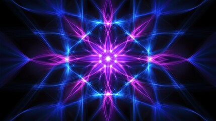 Obraz premium Abstract glowing fractal light mandala with blue and purple hues.