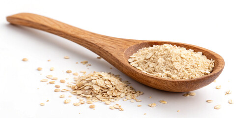 A Wooden Spoon with Oatmeal Isolated on a White Background for Healthy Culinary Use