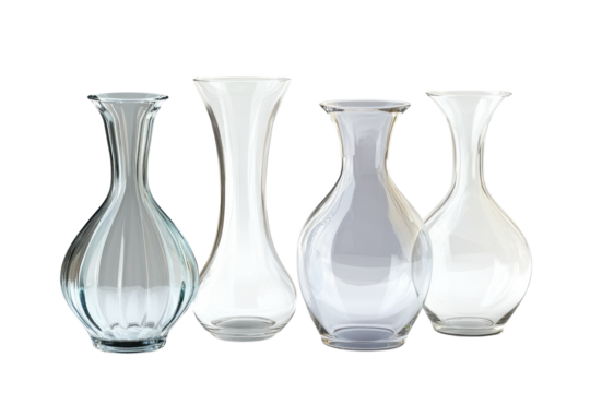 Elegant glass vase set isolated on a clean transparent background