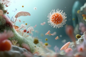 Exploring the intricate details of microorganisms in a vibrant aquatic environment
