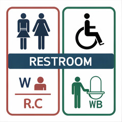 A toilet icon sign depicting men and women, using physical hand symbols