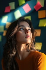 Fototapeta premium Thoughtful Woman with Sticky Notes