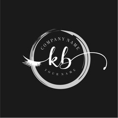 KB Elegant Circular Logo Design with Feather and Calligraphic Text