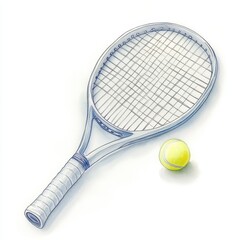 Tennis Racket and Yellow Ball on White Background for Sport and Fitness Concept