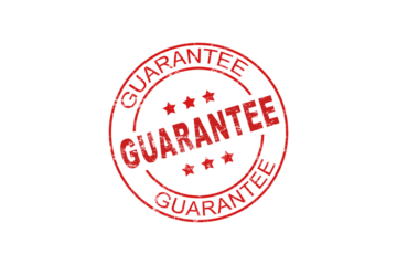 QUALITY GUARANTEED red rubber stamp over a white background. PNG transparent background.