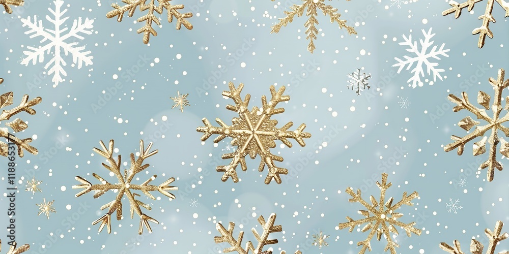 Fototapete golden snowflakes are shown in close-up on a sky blue background that is studio-clean, with enough o