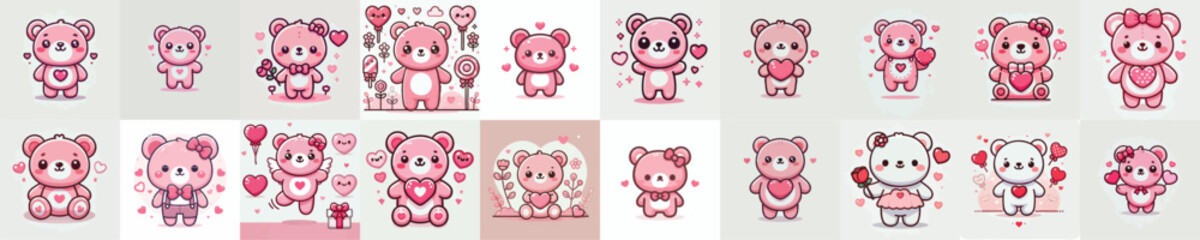 pink valentine teddy bear set