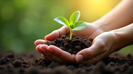 Hands Nurturing a Green Seedling: Symbol of Growth and Care"
