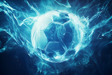 Abstract soccer ball surrounded by an energy field, creating a dynamic background perfect for sports-related designs