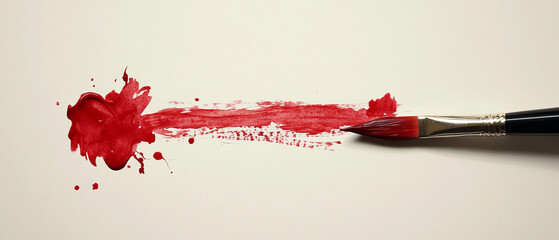 A paintbrush leaves bold red strokes on white paper, evoking the essence of artistic creativity. The simplicity and vibrancy inspire thoughts of passion and self-expression.