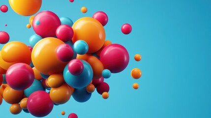 Abstract colorful spheres floating on blue background.