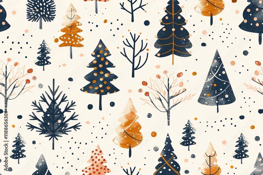 Poster adorable little fir tree with flawless design of dots on a pale background created by hand at an ext