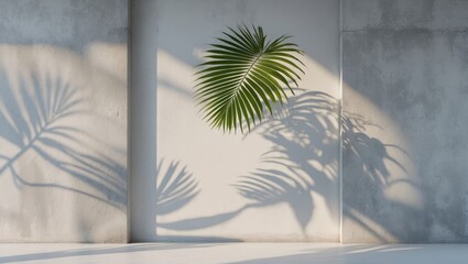 Elegant shadows of palm and monstera leaves