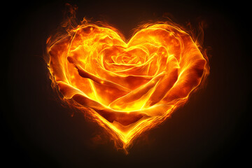 A glowing rose with digital petals forming heart shapes, symbolizing love and beauty