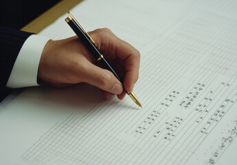 Hand Holding Pen Signing Important Document on White Paper