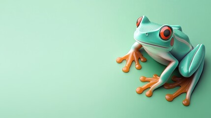 Naklejka premium Vibrant Red Eyed Tree Frog on Mint Green Background A Stunning 3D Render of Amphibian Wildlife