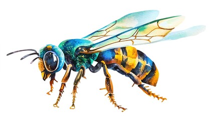 Watercolor Bee Illustration on White Background