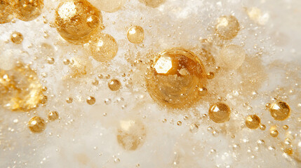 gold oil bubbles, cosmetic, serum, moisture, close up of a gold oil drops