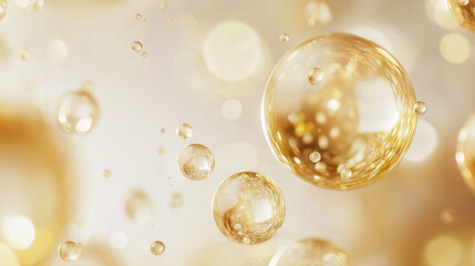 gold oil bubbles, cosmetic, serum, moisture, close up of a gold oil drops