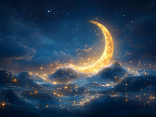 Ramadan Mubarak Islamic Design Crescent Moon. Translation: Blessed Ramadan