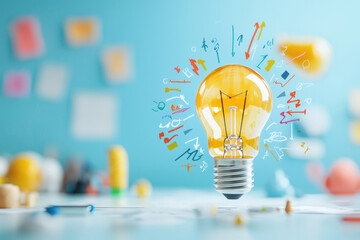 Creative ideas and innovation exploration office space digital artwork bright environment close-up view concept of inspiration