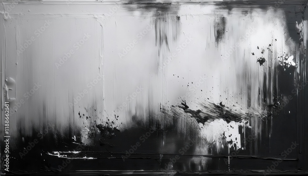 Poster abstract black and white dripping paint artwork with textured splashes, depicting a modern minimalis