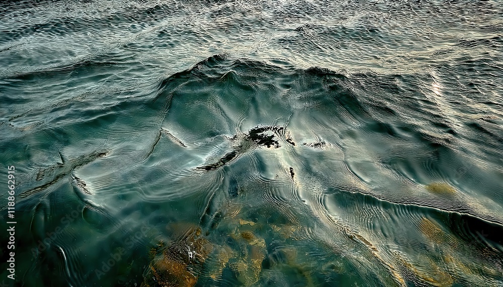 Aufkleber serene emerald water surface with flowing ripples and light reflections, perfect for abstract nature