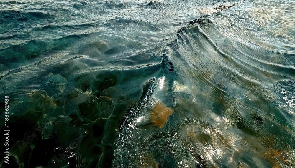 Aufkleber serene emerald water surface with flowing ripples and light reflections, perfect for abstract nature