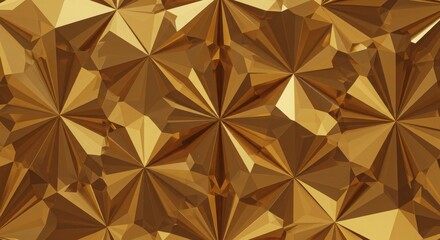 Golden 3d abstract geometric pattern with pyramid shapes and reflective shiny textures