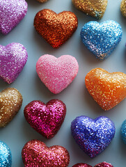 Obraz premium Colorful Glitter Hearts for Valentine’s Day