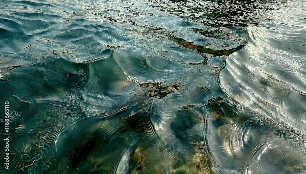 Aufkleber serene emerald water surface with flowing ripples and light reflections, perfect for abstract nature