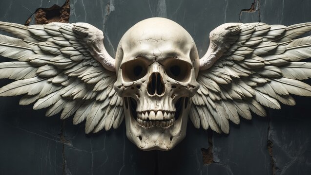 Ethereal skull with wings and phantom head