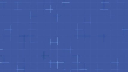 Blue grid with scattered white plus signs and squares, suitable for medical themes, technology concepts, graphic design, and abstract backgrounds.