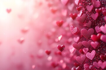 Abstract pink background with small hearts, Valentine's Day celebration, flat vector illustration, high-resolution, pastel light colors, detailed design, studio lighting.