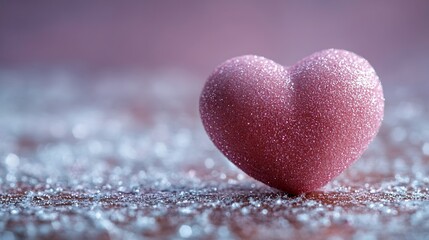 Fototapeta premium Pink heart-shaped decoration on sparkly surface.