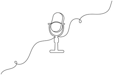 Microphone continuous one line drawing and, Microphone icon isolated flat vector illustration