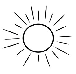 Cute cartoon hand drawn vector sun line icon coloring page.