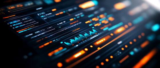 Data visualization dashboard with interactive graphs modern office digital interface high-tech environment close-up view analytics concept