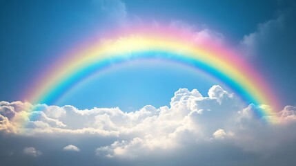 Vibrant Rainbow in Sky with Clouds: Captivating Natural Phenomenon Brightens Landscape