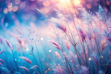Fototapeta premium Abstract Blue Blurred Background with Pale Pink Grass Pattern - Long Exposure Photography